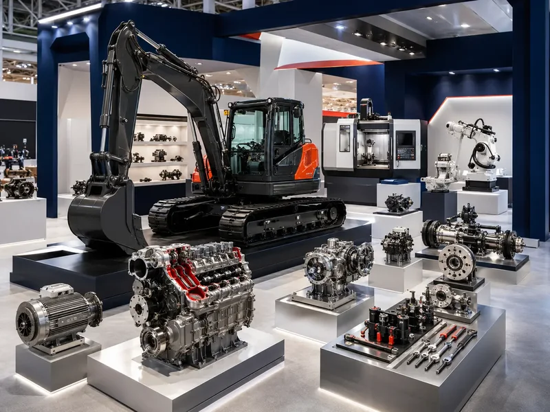Exposição ilustrativa de máquinas, equipamentos industriais e automação